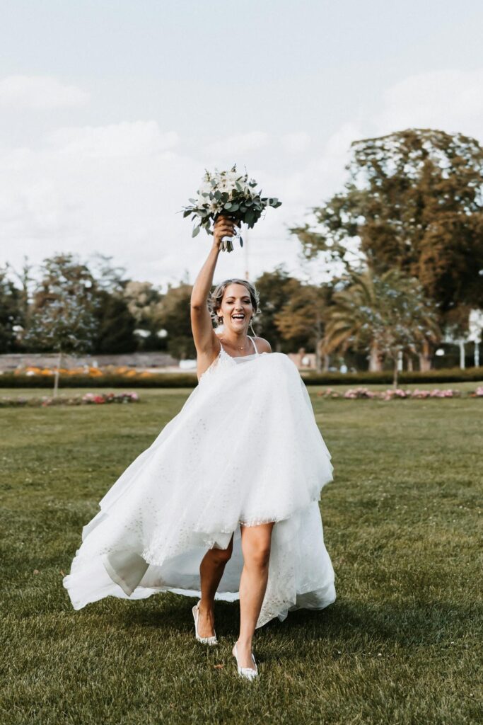 bride running towards camera